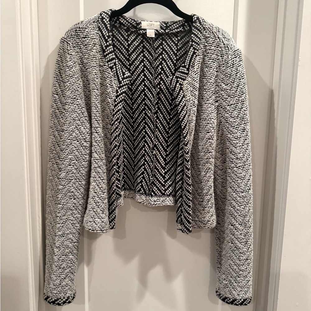 Ann Taylor LOFT Black & White Tweed Blazer Jacket Size Medium